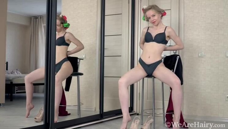 Blonde Bombshell Strips Naked in Front of Mirror