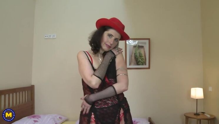 SoloSexy Darlena, the Mature Brunette Housewife, Plays with Her Hairy Pussy