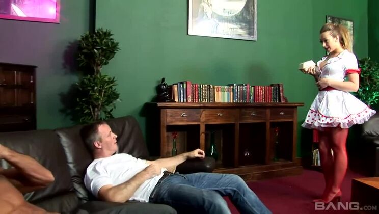 Brunette Teen Little Miss Sunshine in Anal Stockings Action