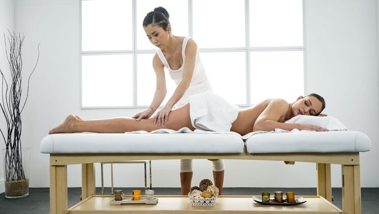 [MassageRooms] - Russian Brunette Lesbian with Small Tits - Leanne Lace - Alina Crystall