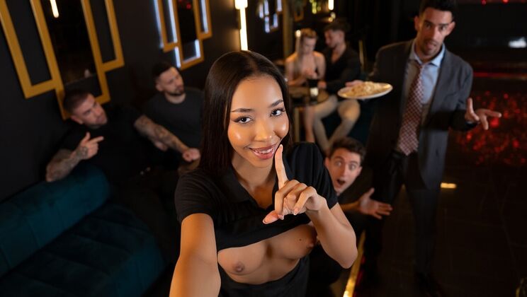 [RKPrime] - Shaved Pussy Asian Waitress Deepthroats and Gets Facial - Jimmy Bud - Lia Lin
