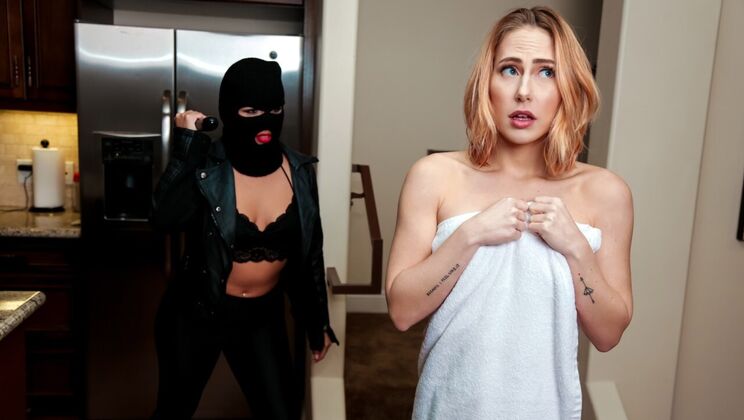 [DigitalPlayground] - Latina and Blonde Lesbian Bathroom Sex with Dildo and Masks - Jenna Sativa - Carter Cruise