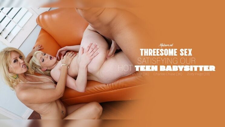Undressing and Muff Diving: Threesome with MILF, Teen, and Christian