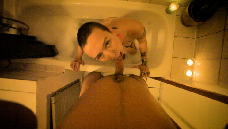 Pierced Short Hair Brunette Lulu in Bath Action
