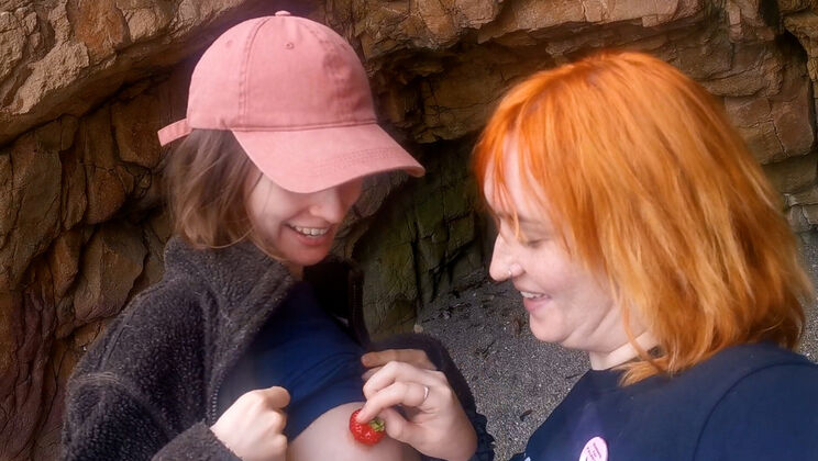 Strawberry Spit POV: Effy and Grainne Get Playful in Public